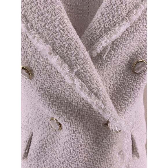 NWT Mango Ivory Double-Breasted Tweed Blazer Pearl Gold Buttons XS - Picture 6 of 16